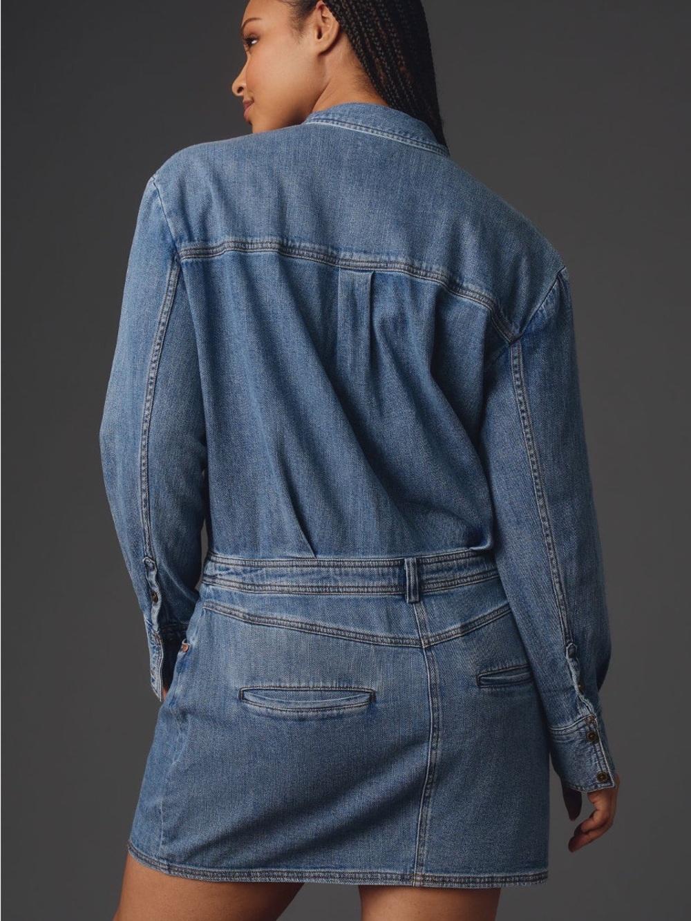 Anthropologie Pilcro Long-Sleeve Denim Micro Mini Shirt Dress Small Petite. 20 - Picture 9 of 10